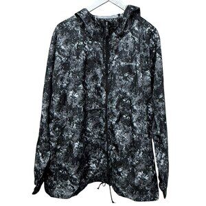 COLUMBIA Windbreaker Plus Size 1X Black Abstract Print Hooded Light Jacket Zip
